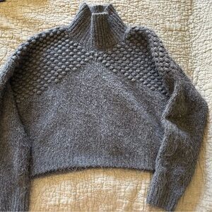 Free People Grey Textured Turtleneck Sweater